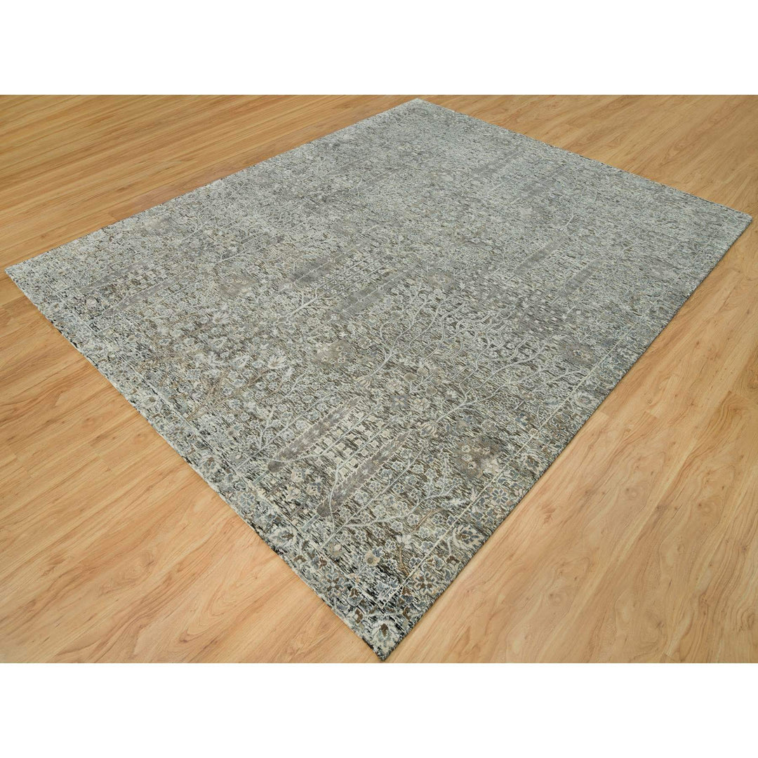 8'1" x 10'1" New Hand Knotted Grey Wool & Silk Rectangle Oriental Rug - MOA10290219