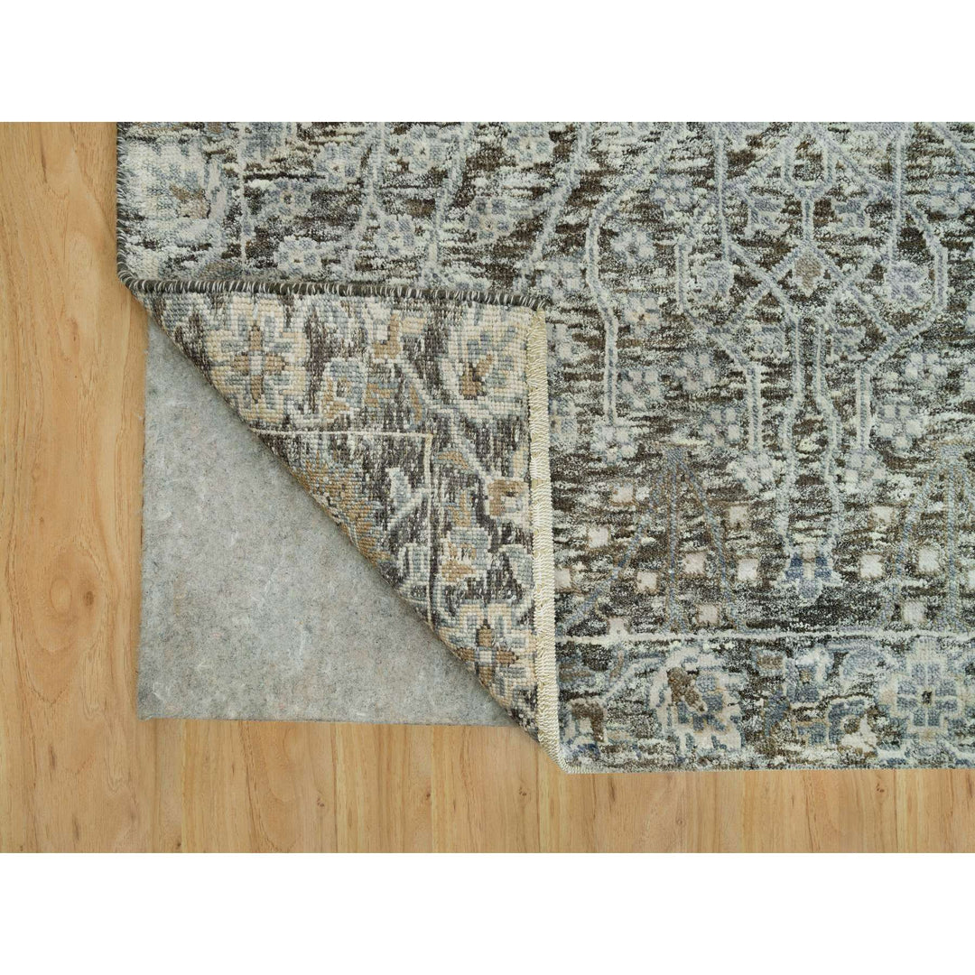 8'1" x 10'1" New Hand Knotted Grey Wool & Silk Rectangle Oriental Rug - MOA10290219