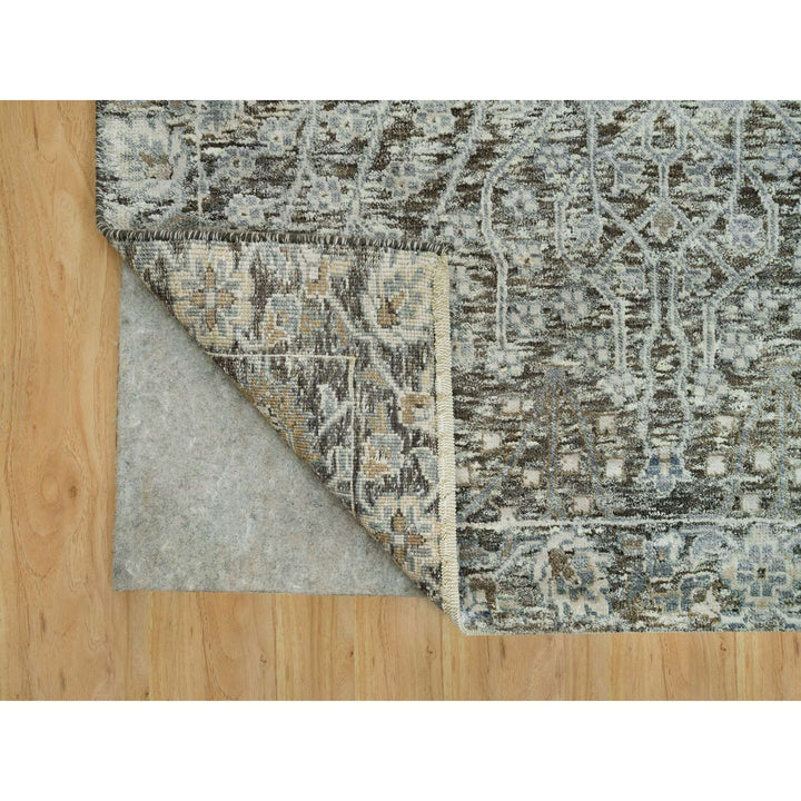 8'1" x 10'1" New Hand Knotted Grey Wool & Silk Rectangle Oriental Rug - MOA10290219