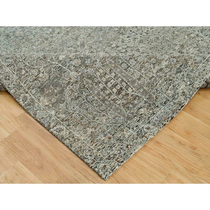 8'1" x 10'1" New Hand Knotted Grey Wool & Silk Rectangle Oriental Rug - MOA10290219