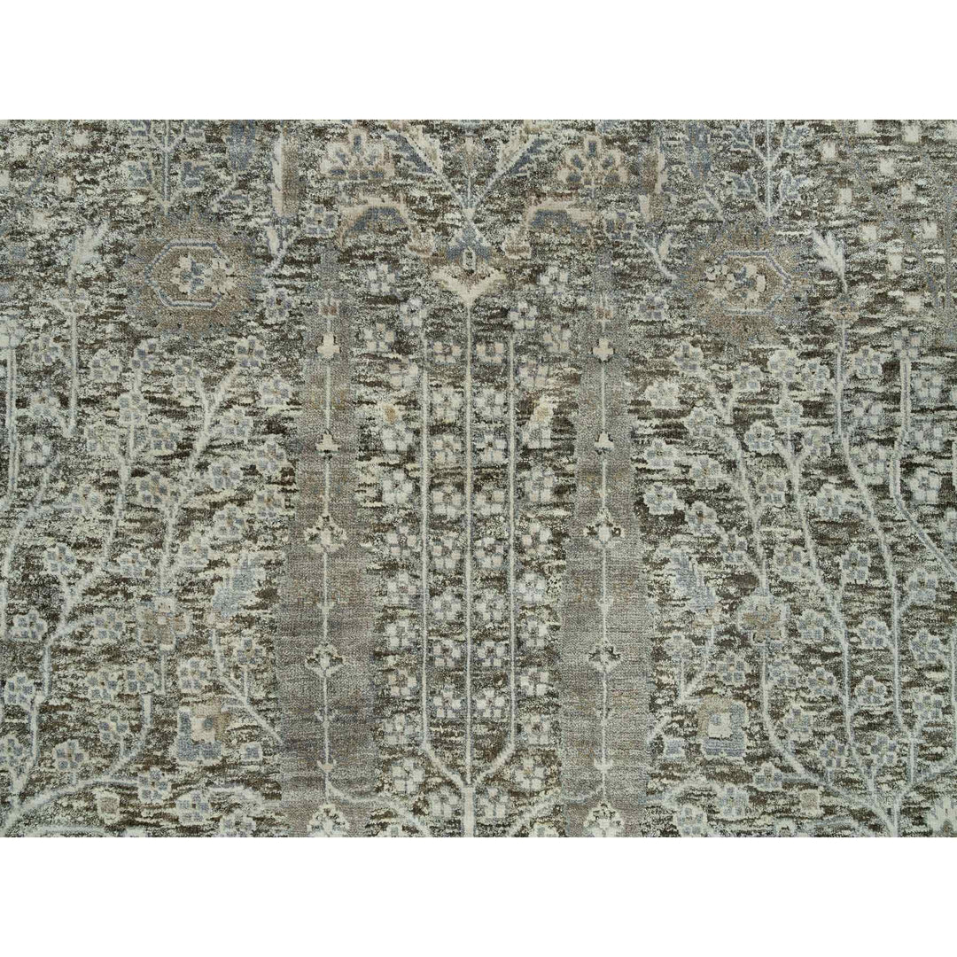 8'1" x 10'1" New Hand Knotted Grey Wool & Silk Rectangle Oriental Rug - MOA10290219