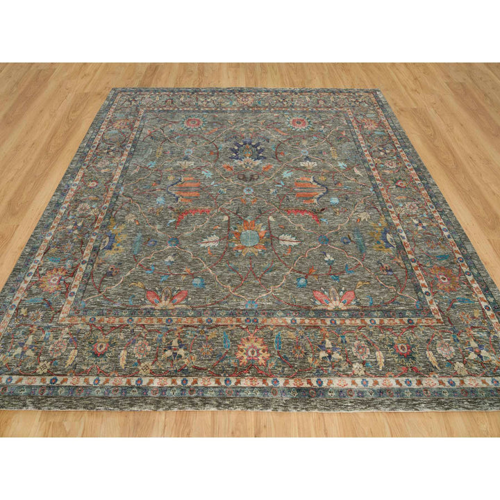 9'7" x 9'11" New Hand Knotted Brown Wool & Silk Square Oriental Rug - MOA10290221