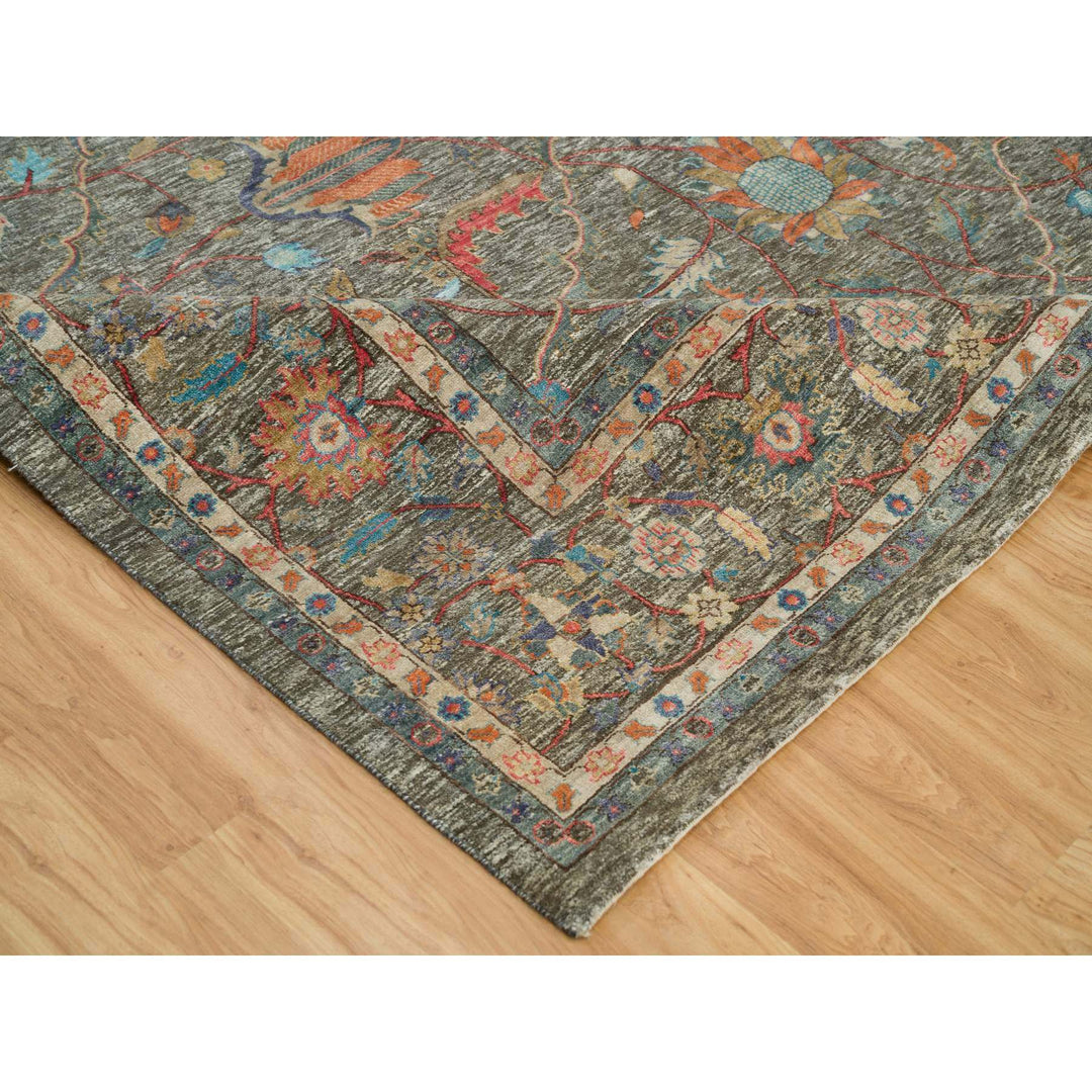 9'7" x 9'11" New Hand Knotted Brown Wool & Silk Square Oriental Rug - MOA10290221