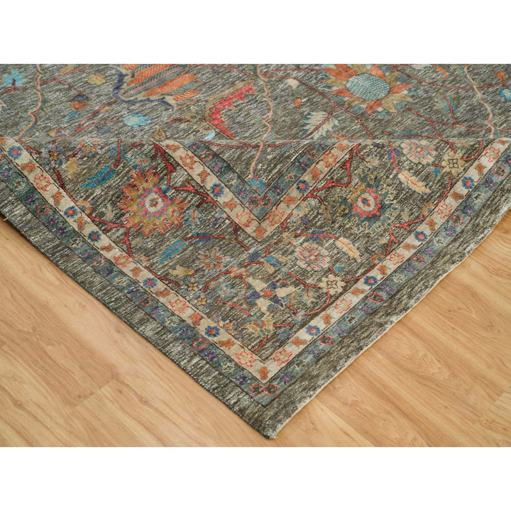 9'7" x 9'11" New Hand Knotted Brown Wool & Silk Square Oriental Rug - MOA10290221