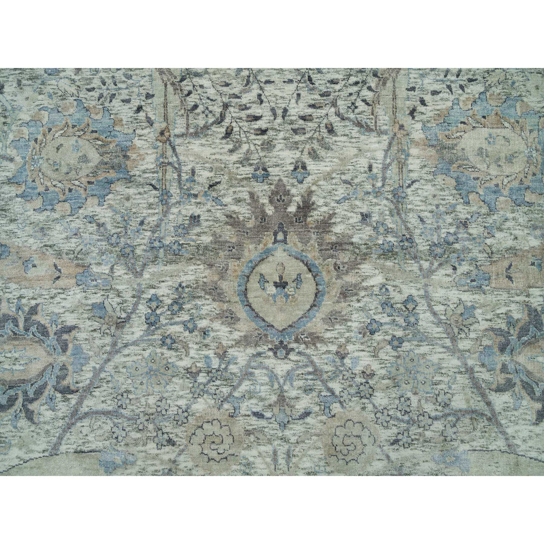 8'1" x 8'1" New Hand Knotted Ivory Wool & Silk Square Oriental Rug - MOA10290226