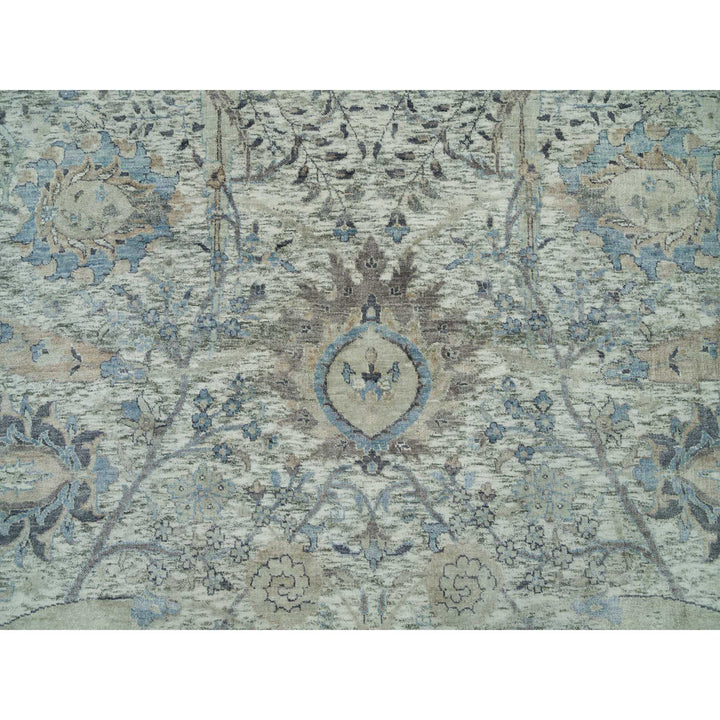 8'1" x 8'1" New Hand Knotted Ivory Wool & Silk Square Oriental Rug - MOA10290226