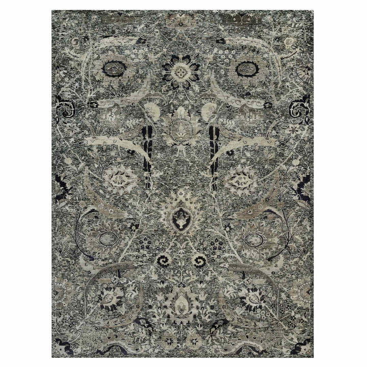 8'10" x 11'10" New Hand Knotted Brown Wool & Silk Rectangle Oriental Rug - MOA10290235