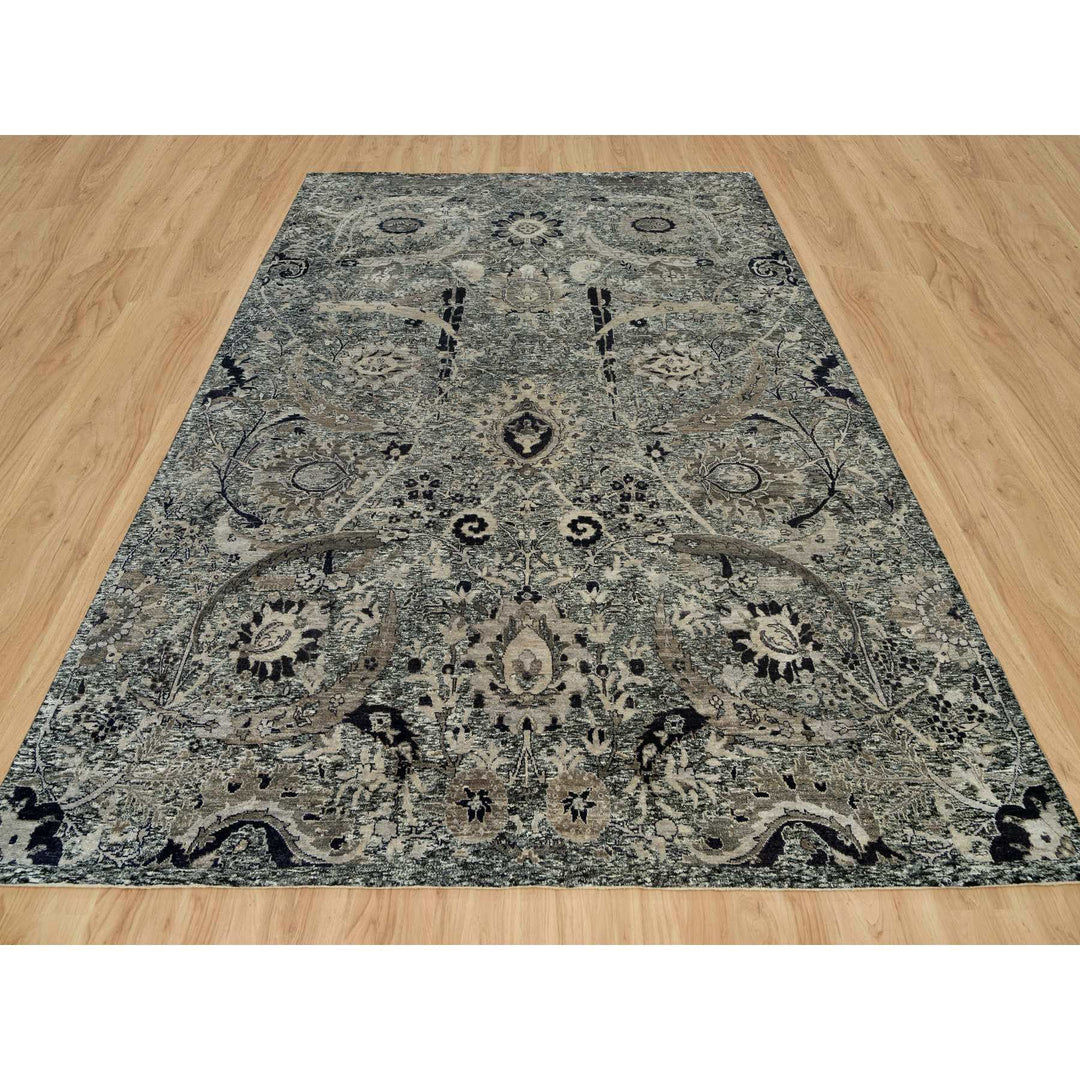 8'10" x 11'10" New Hand Knotted Brown Wool & Silk Rectangle Oriental Rug - MOA10290235