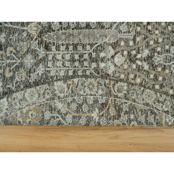 7'11" x 7'11" New Hand Knotted Grey Wool & Silk Round Oriental Rug - MOA10290246