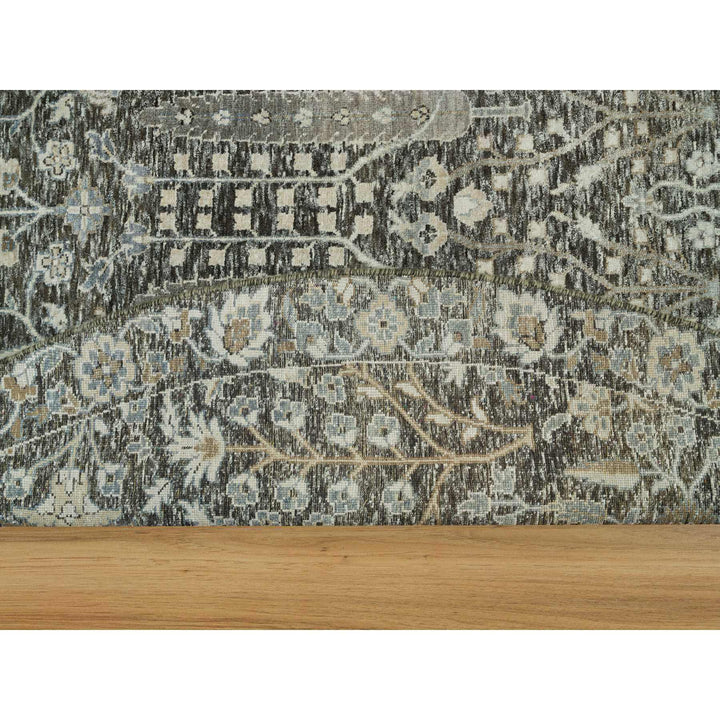 9'10" x 9'10" New Hand Knotted Grey Wool & Silk Round Oriental Rug - MOA10290247