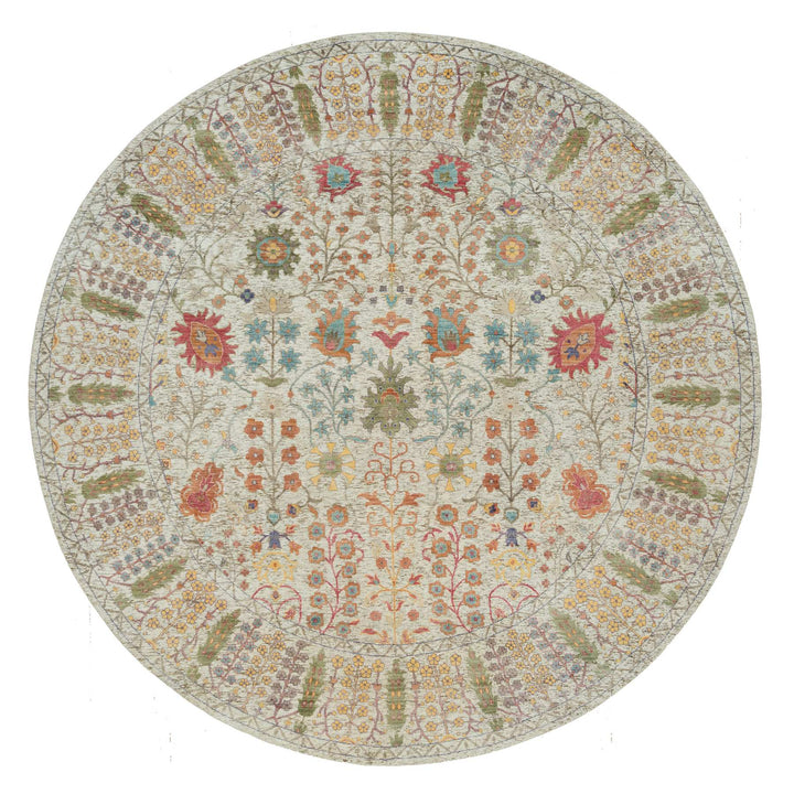 11'9" x 11'9" New Hand Knotted Beige Cotton Round Oriental Rug - MOA10290255