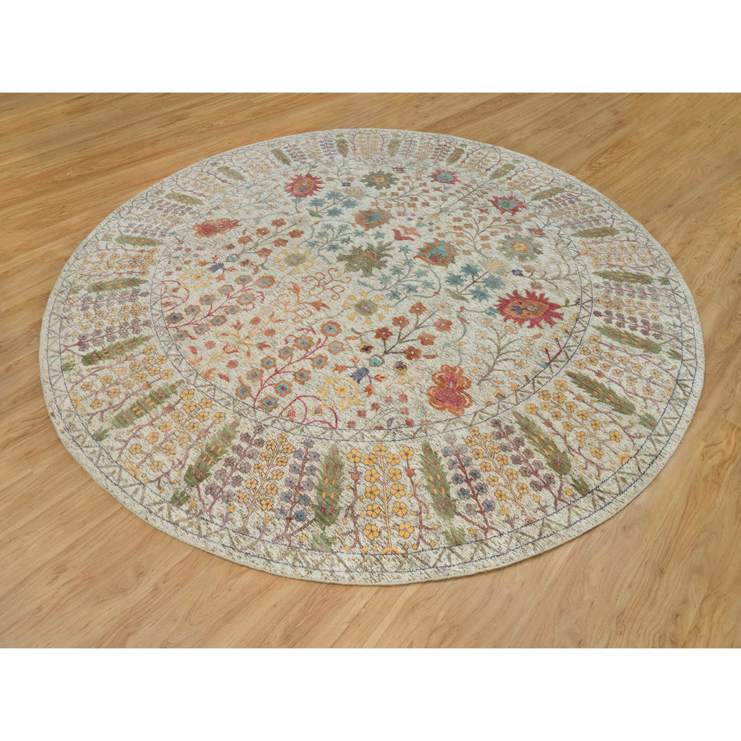 11'9" x 11'9" New Hand Knotted Beige Cotton Round Oriental Rug - MOA10290255