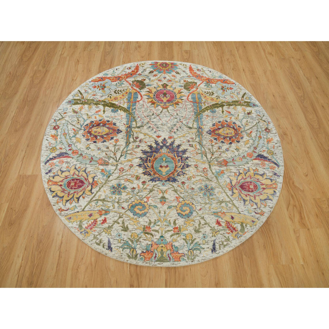 5'10" x 5'10" New Hand Knotted Beige Cotton Round Oriental Rug - MOA10290256