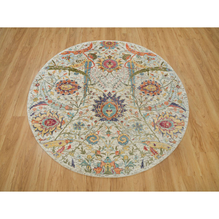 5'10" x 5'10" New Hand Knotted Beige Cotton Round Oriental Rug - MOA10290256