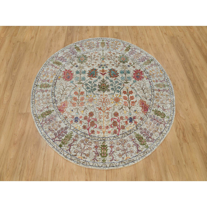 6'0" x 6'0" New Hand Knotted Beige Cotton Round Oriental Rug - MOA10290257