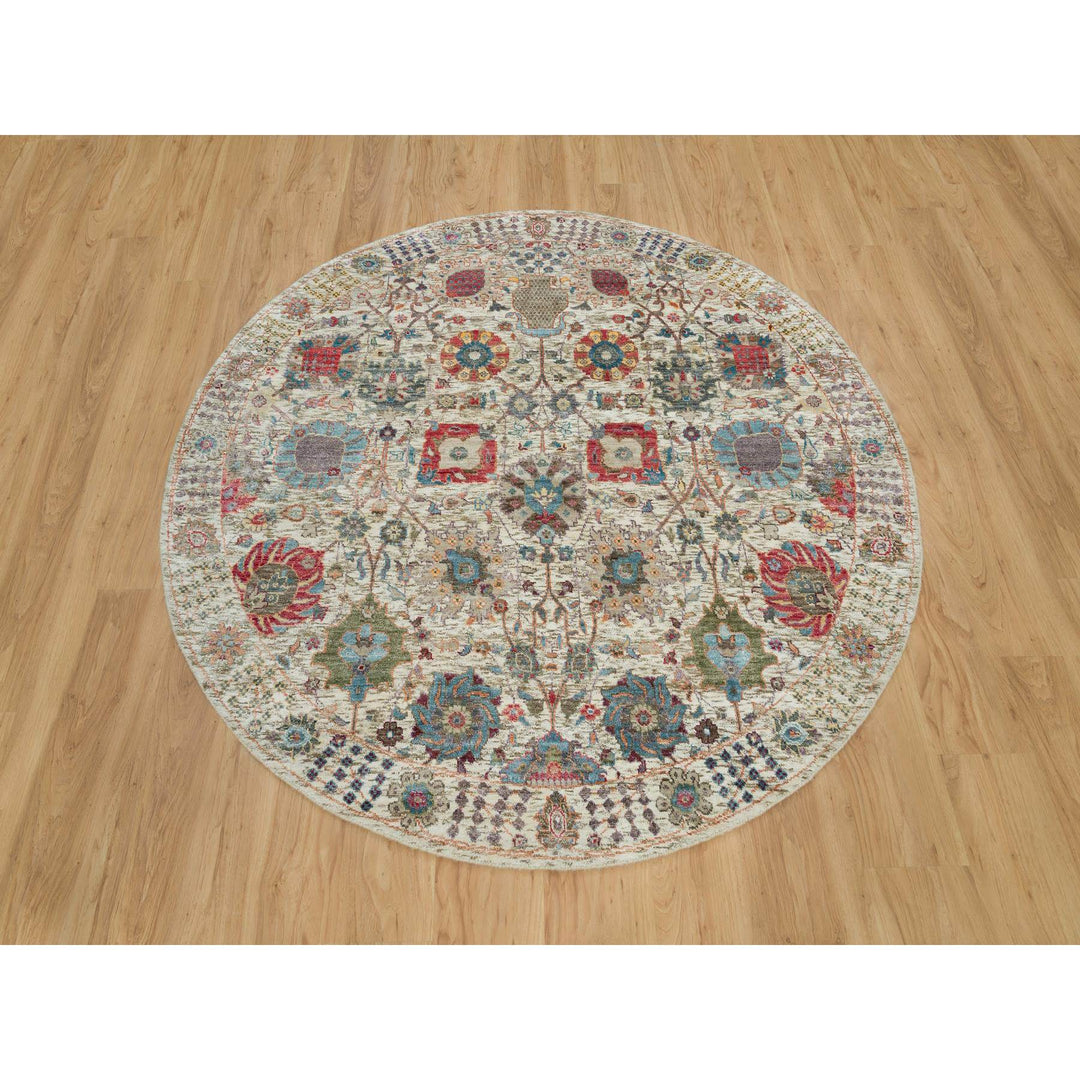 6'0" x 6'0" New Hand Knotted Ivory Wool & Silk Round Oriental Rug - MOA10290258