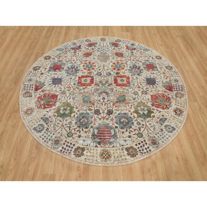 8'0" x 8'0" New Hand Knotted Ivory Cotton Round Oriental Rug - MOA10290261