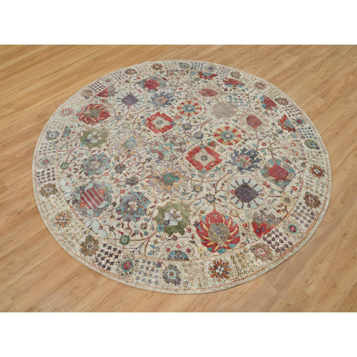 8'0" x 8'0" New Hand Knotted Ivory Cotton Round Oriental Rug - MOA10290261