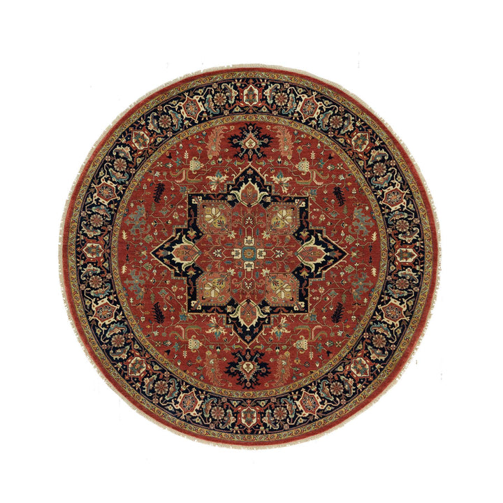 8'0" x 8'0" New Hand Knotted Red Wool Round Oriental Rug - MOA10290285