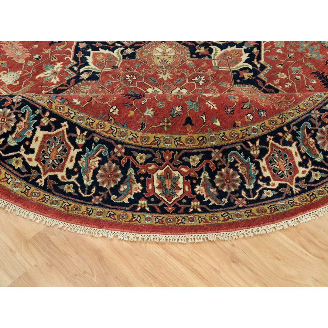 8'0" x 8'0" New Hand Knotted Red Wool Round Oriental Rug - MOA10290285