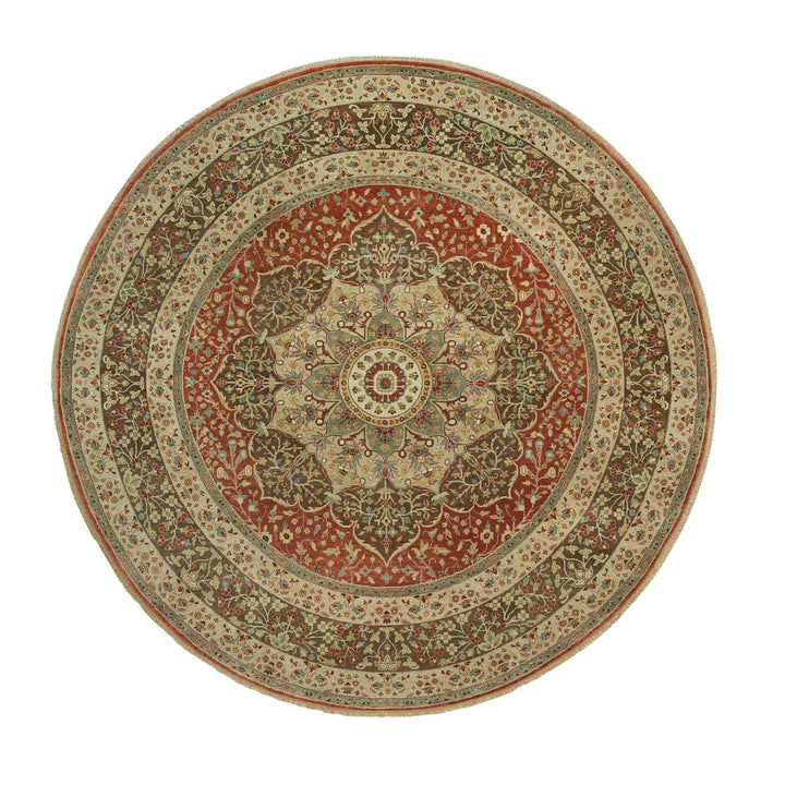 10'0" x 10'0" New Hand Knotted Red Cotton Round Oriental Rug - MOA10290287