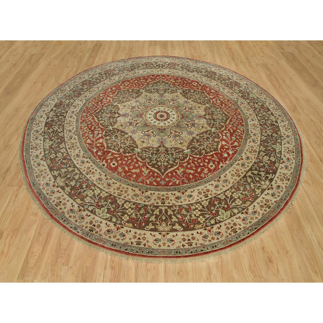 10'0" x 10'0" New Hand Knotted Red Cotton Round Oriental Rug - MOA10290287