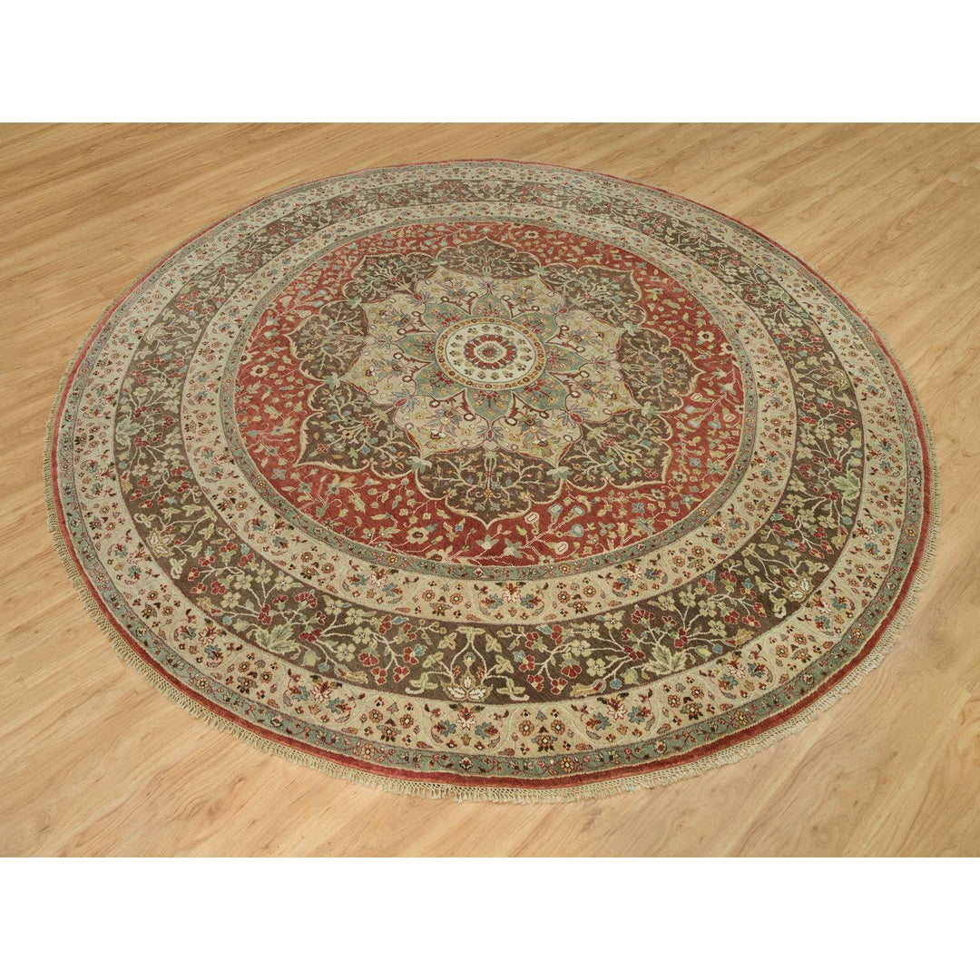 10'0" x 10'0" New Hand Knotted Red Cotton Round Oriental Rug - MOA10290287