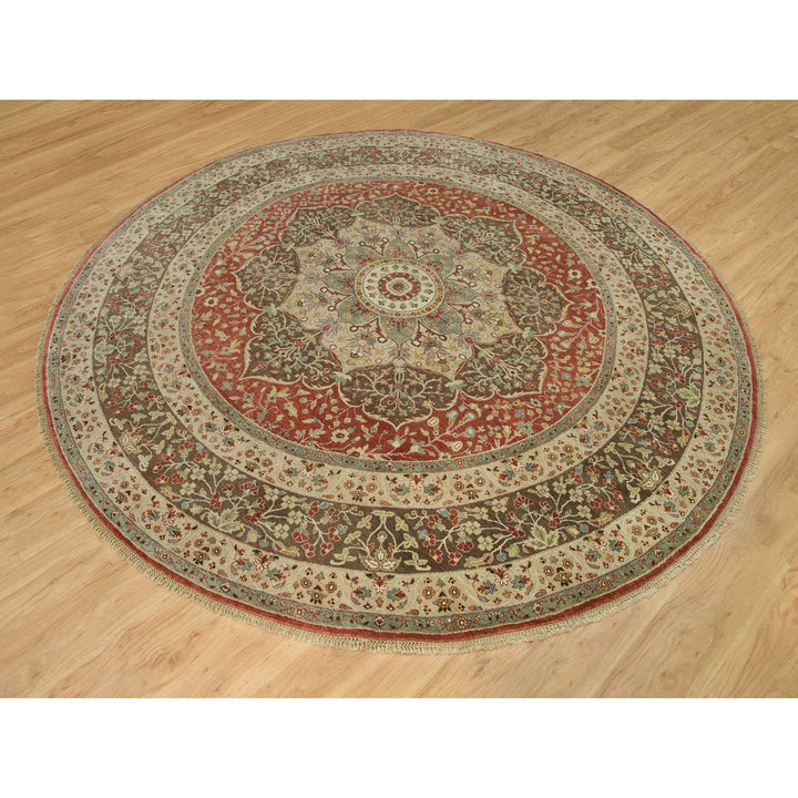 10'0" x 10'0" New Hand Knotted Red Cotton Round Oriental Rug - MOA10290287