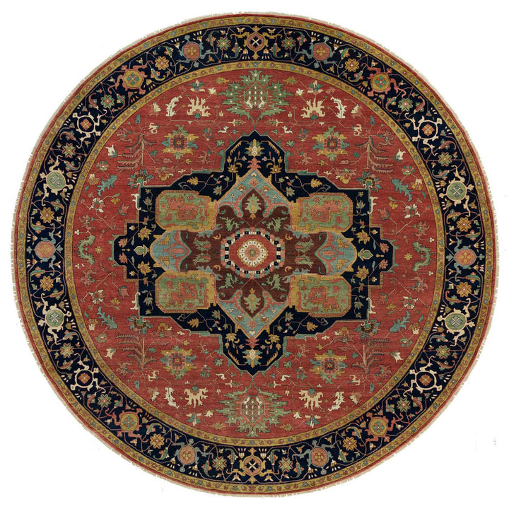 13'11" x 13'11" New Hand Knotted Red Wool Round Oriental Rug - MOA10290297