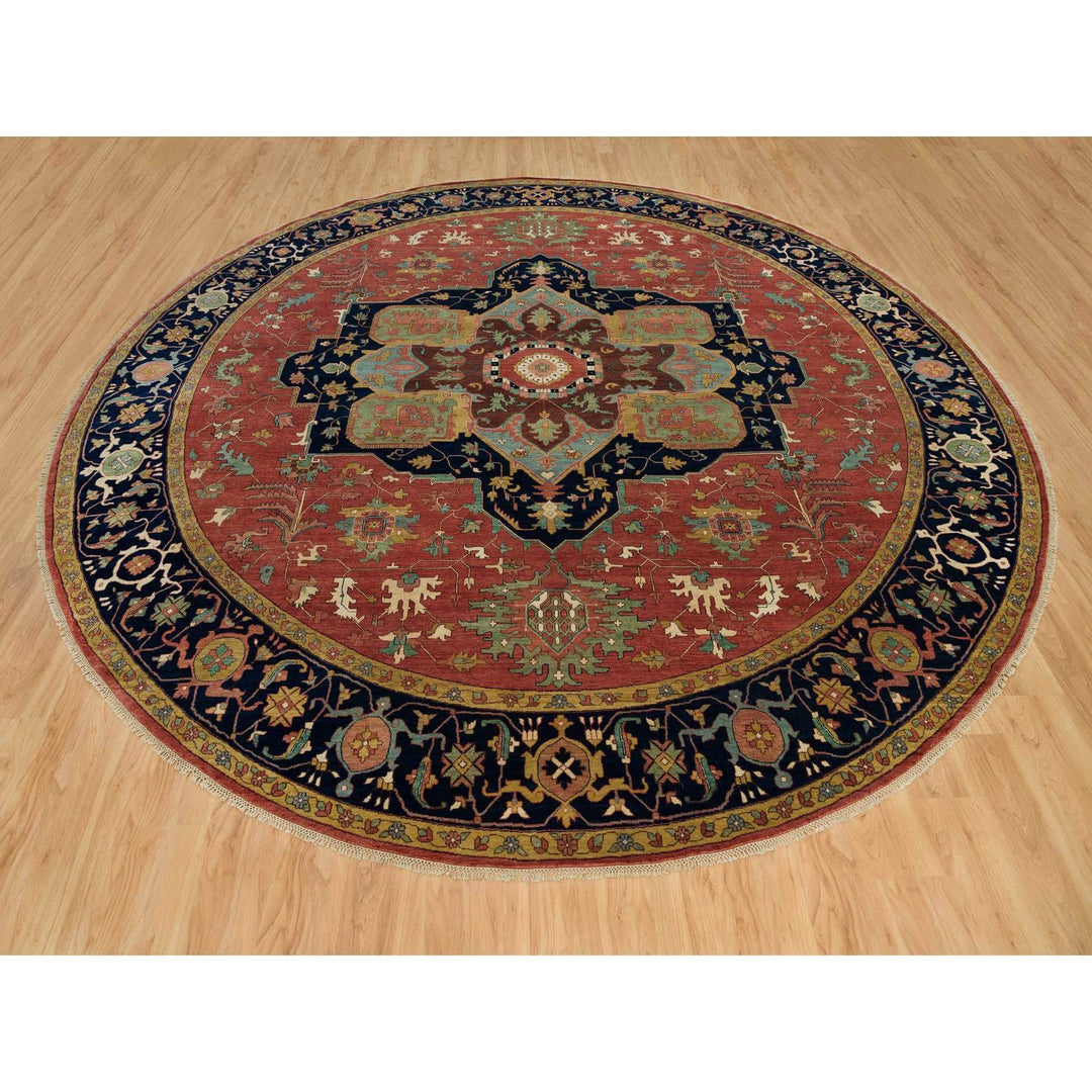 13'11" x 13'11" New Hand Knotted Red Wool Round Oriental Rug - MOA10290297