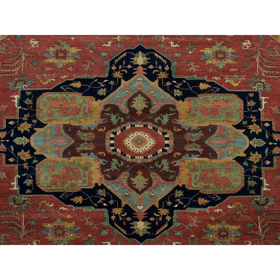 13'11" x 13'11" New Hand Knotted Red Wool Round Oriental Rug - MOA10290297