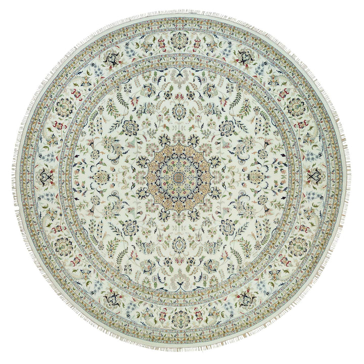 12'0" x 12'0" New Hand Knotted Ivory Wool Round Oriental Rug - MOA10290329