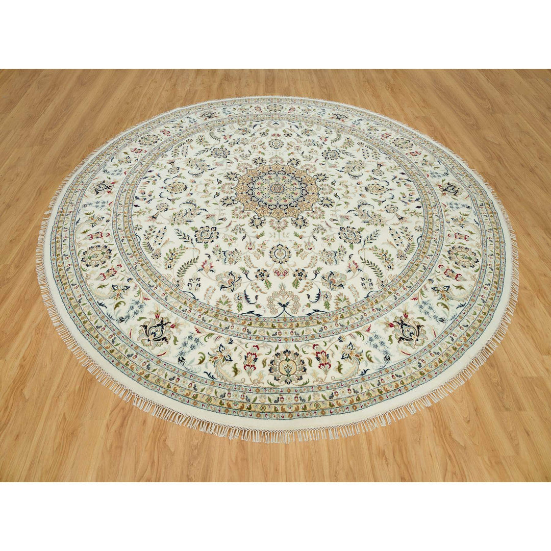 12'0" x 12'0" New Hand Knotted Ivory Wool Round Oriental Rug - MOA10290329