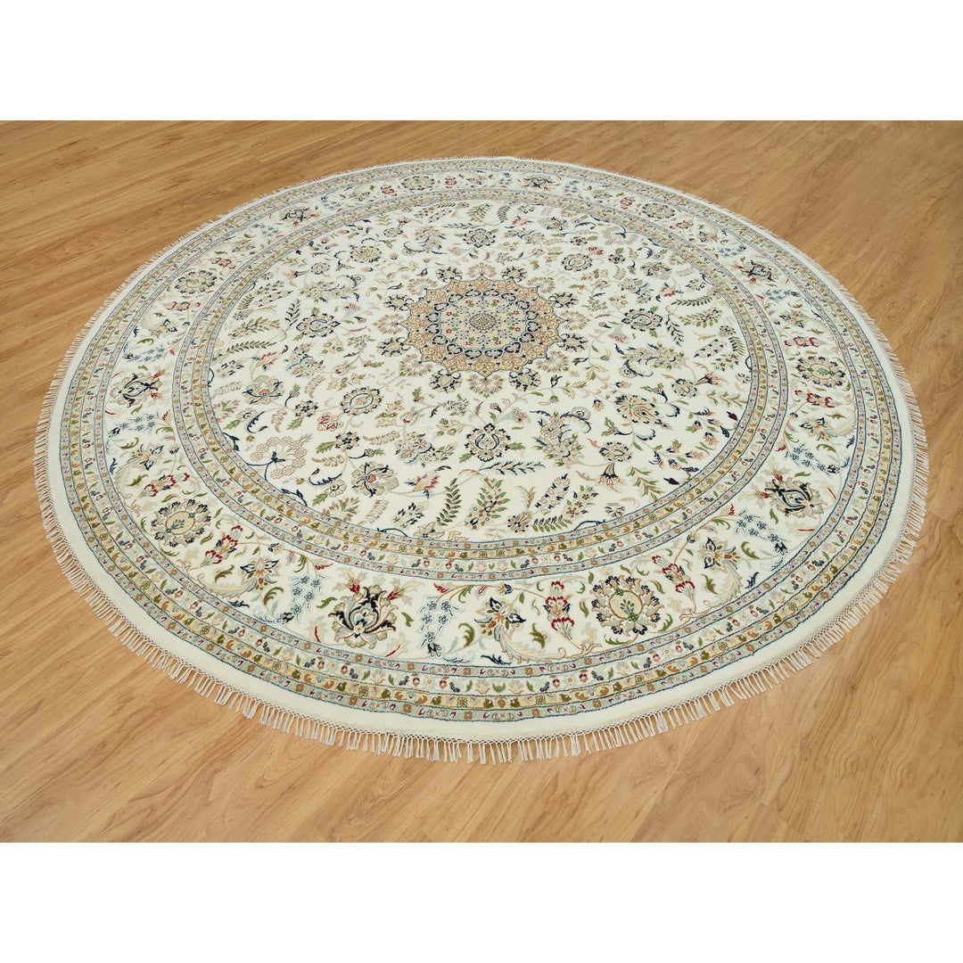 12'0" x 12'0" New Hand Knotted Ivory Wool Round Oriental Rug - MOA10290329