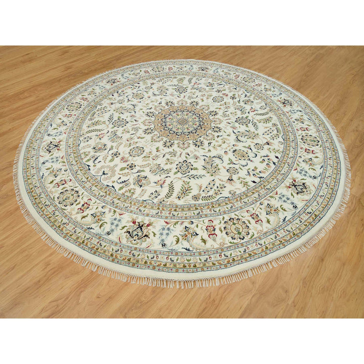 12'0" x 12'0" New Hand Knotted Ivory Wool Round Oriental Rug - MOA10290329