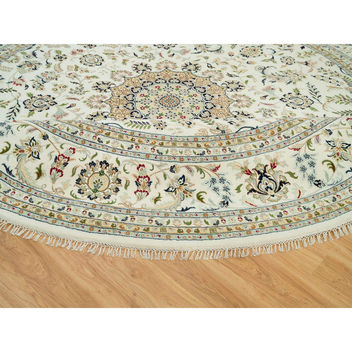 12'0" x 12'0" New Hand Knotted Ivory Wool Round Oriental Rug - MOA10290329