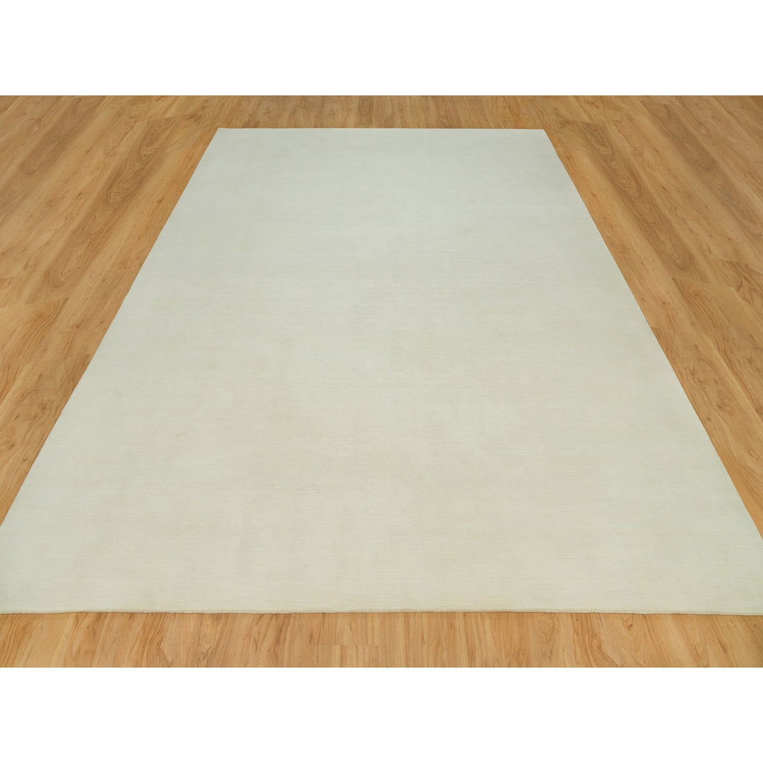 9'0" x 12'1" New Hand Knotted Ivory Wool and Plant based Silk Rectangle Oriental Rug - MOA10290379