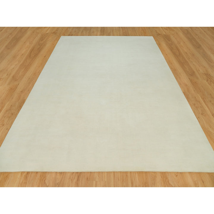 9'0" x 12'1" New Hand Knotted Ivory Wool and Plant based Silk Rectangle Oriental Rug - MOA10290379