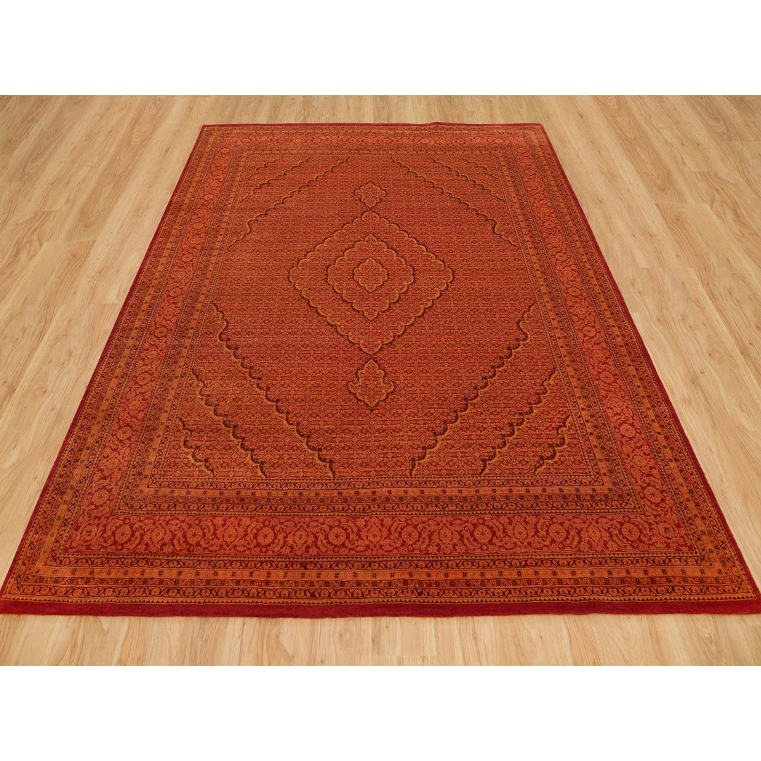 8'1" x 10'1" New Hand Knotted Orange Wool Rectangle Oriental Rug - MOA10290390