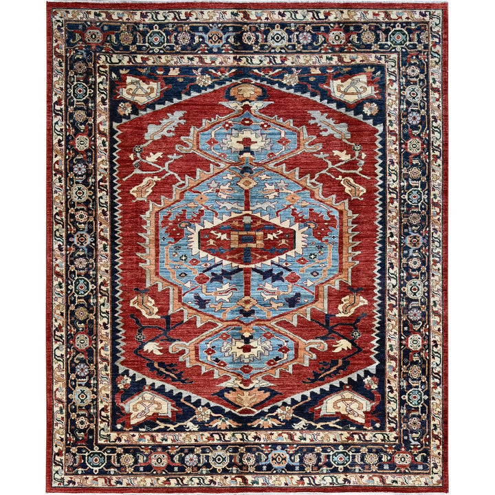 8'1" x 9'8" New Hand Knotted Red Wool Rectangle Oriental Rug - MOA102903