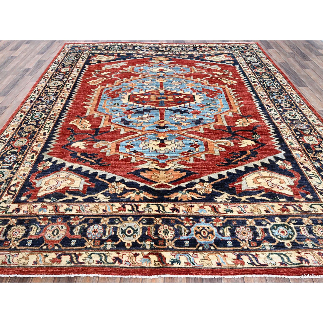 8'1" x 9'8" New Hand Knotted Red Wool Rectangle Oriental Rug - MOA102903