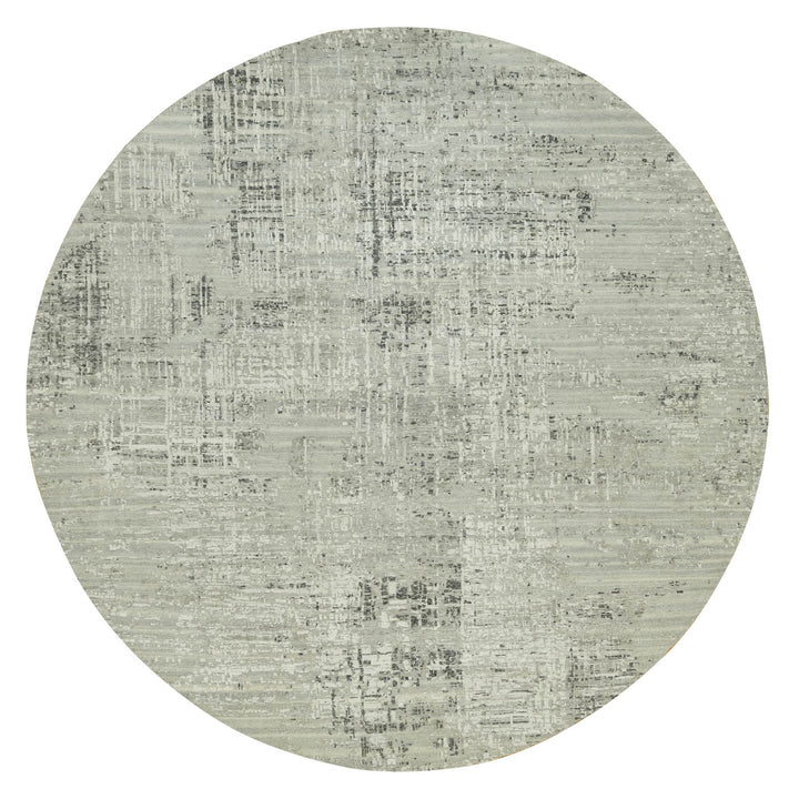 11'10" x 11'10" New Hand Knotted Grey Cotton Round Oriental Rug - MOA10290412