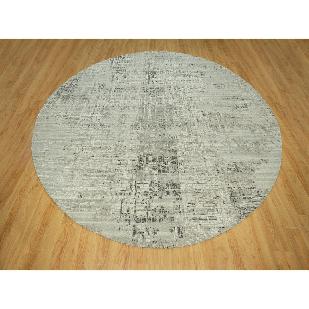 11'10" x 11'10" New Hand Knotted Grey Cotton Round Oriental Rug - MOA10290412