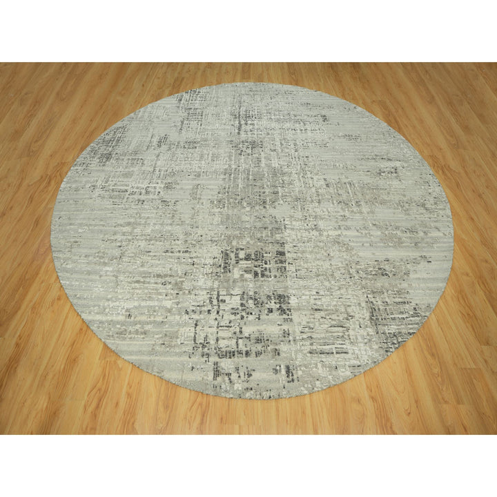 11'10" x 11'10" New Hand Knotted Grey Cotton Round Oriental Rug - MOA10290412