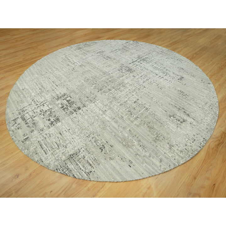 11'10" x 11'10" New Hand Knotted Grey Cotton Round Oriental Rug - MOA10290412