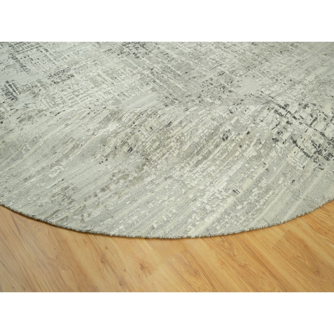 11'10" x 11'10" New Hand Knotted Grey Cotton Round Oriental Rug - MOA10290412