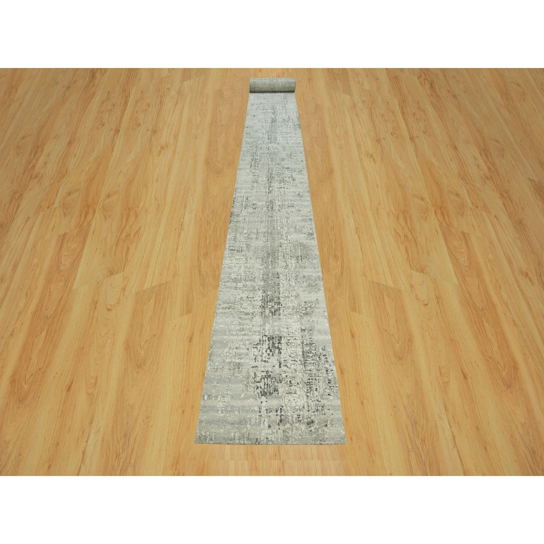 2'6" x 27'9" New Hand Knotted Grey Wool Runner Oriental Rug - MOA10290421