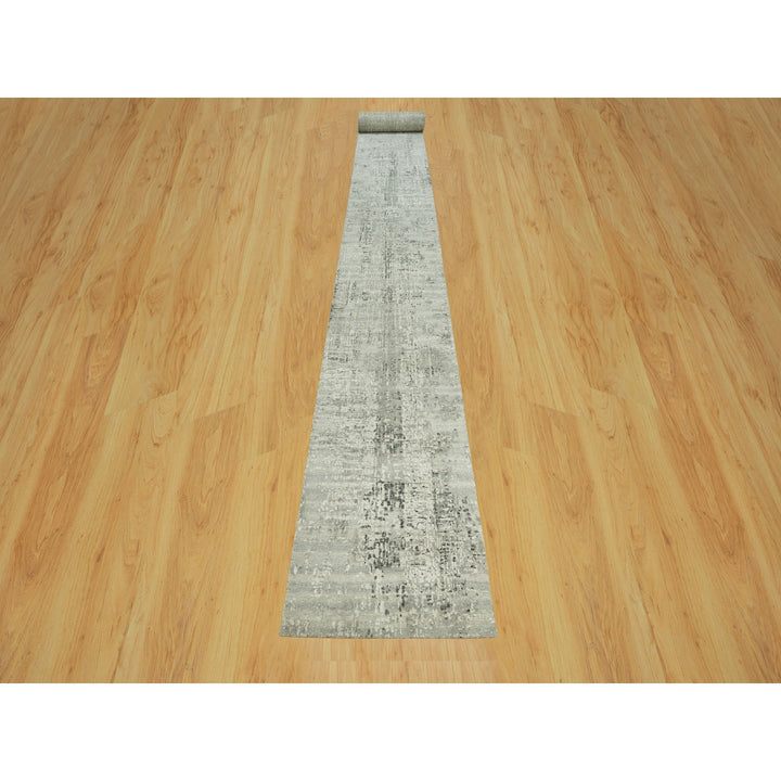 2'6" x 27'9" New Hand Knotted Grey Wool Runner Oriental Rug - MOA10290421