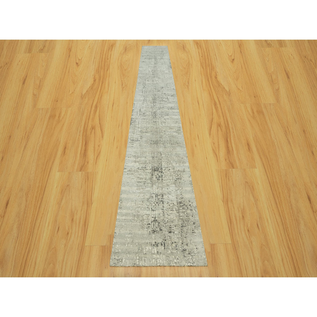 2'6" x 17'10" New Hand Knotted Grey Wool Runner Oriental Rug - MOA10290431