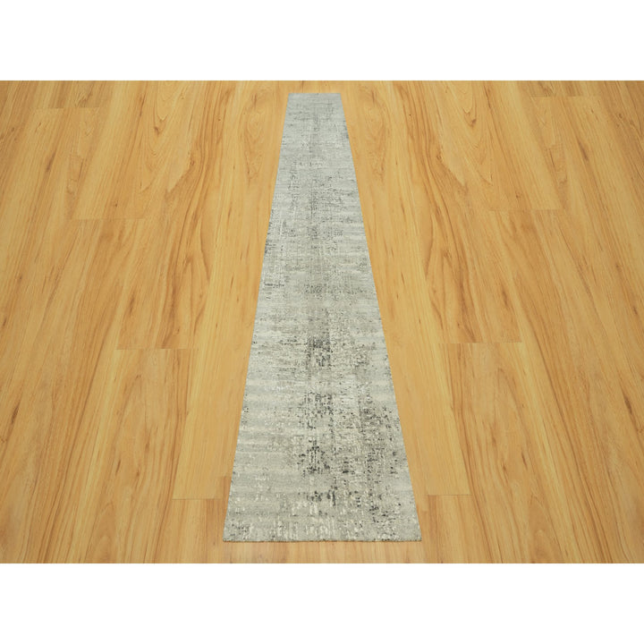 2'6" x 17'10" New Hand Knotted Grey Wool Runner Oriental Rug - MOA10290431